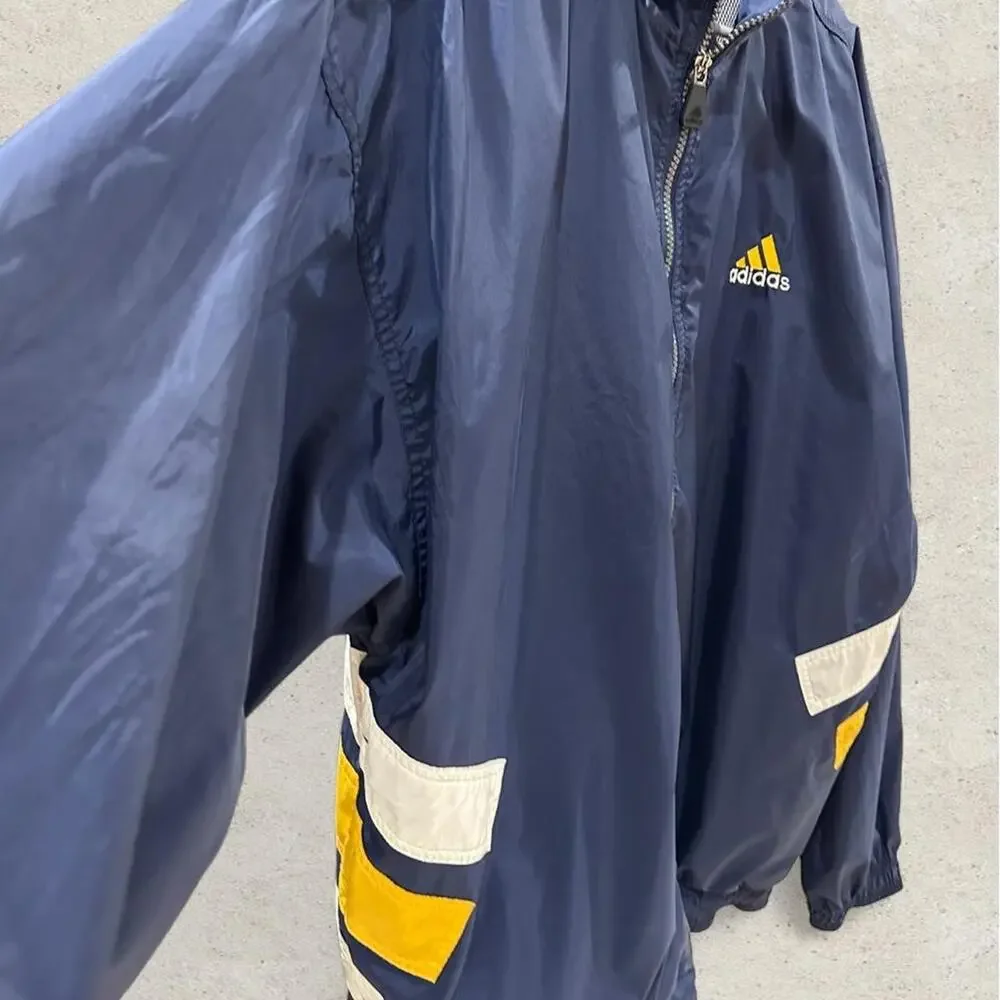 Vintage 90s Adidas Colorblock Hooded Windbreaker Jacket Navy Yellow size L